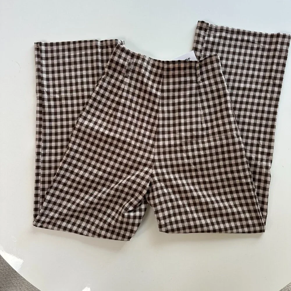 NWTs 12th Tribe Plaid Brown High Rise Straight Leg Pants S - Picture 6 of 6